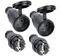 AXFEE 4 PCS Paires de Fiches Schuko, Kit Schuko Fiche + Prise Femelle | Étanche IP44, 250V 16A Fiche Électrique en Caoutchouc Broche, Fiche D'alimentation de Contact de Protection