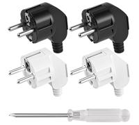 AXFEE 4 Pièces Fiche Coudée, Fiche Mâle, Prise Electrique Male 250V 16A | pour Câbles de 8-10mm,avec Tournevis,Matériau PP,D'alimentation Domestique Décorative à Encastrer ou à Remplacer(Noir+Blanc)
