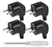 AXFEE 4 Pièces Fiche Coudée, Fiche Mâle, Prise Electrique Male 250V 16A | pour Câbles de 8 à 10 mm, avec Tournevis, Matériau PP, D'alimentation Domestique Décorative à Encastrer ou à Remplacer(Noir)