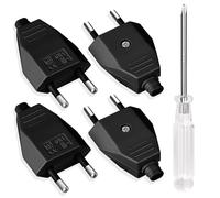 AXFEE 4PCS Fiche Européenne Plate,Fiche mâle,Prise Electrique Male 250V2.5A | avec Tournevis, Matériau PP, D'alimentation Domestique Décorative à Encastrer ou à Remplacer(Noir)