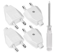 AXFEE 4PCS Fiche Européenne Plate,Fiche mâle,Prise Electrique Male 250V2.5A | avec Tournevis, Matériau PP, D'alimentation Domestique Décorative à Encastrer ou à Remplacer(Blanc)