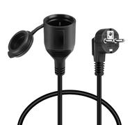 AXFEE Rallonges d'alimentation,1m Câble D'extension de Prise D'extension EU | Cable D'extension Schuko Coudé, 16A/250V Fiche Euro vers Prise Euro pour Utilisation Extérieure ou Intérieure(Noir, 1m)