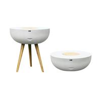 Axi Brandon 2-En-1 Mange Debout/Glacière - Blanche/Marron - Ø 95 X 104 Cm | Multifonctionnelle - Table D'Appoint Et Glacière | Pierre Calcaire/ Bois D'Acacia | 24L
