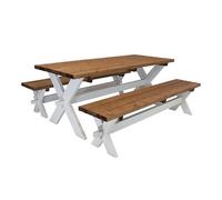 AXI Celine Table de Jardin en Bois Marron & Blanc pour 6 Personnes | Table de Pique-Nique avec Bancs Intégrés pour Adultes & Enfants, Bois FSC, 177 x 75 x 70 cm, Charge Max 560 Kg