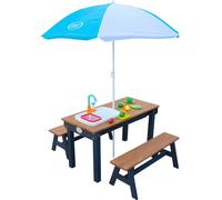 Axi Dennis Table Sable Et Eau En Bois Marron & Anthracite | Avec Couvercle, Boîtes De Rangement, Parasol & Jeu Évier De Cuisine | Pour Enfant, Pour