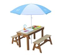 Axi Dennis Table Sable Et Eau En Bois Marron | Table D'Eau Avec Couvercle, Boîtes De Rangement, Parasol & Jeu Évier De Cuisine | Table De Jeu Enfant