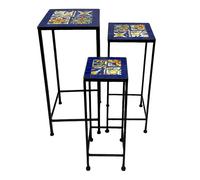 Axi Eline Etagère À Plantes Carrée En Mosaïque Bleu/Jaune - Lot De 3 Pièces | Table À Plantes Avec Incrustations De Carreaux De Mosaïque En Céramique | Pour Le Jardin / Le Balcon / La Terrasse