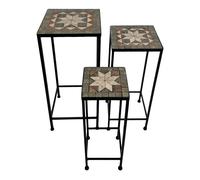 Axi Eline Etagère À Plantes Carrée En Mosaïque Étoile Gris/Marron - Lot De 3 Pièces | Table À Plantes Avec Incrustations De Carreaux De Mosaïque En Céramique | Pour Le Jardin / Le Balcon / La Terrasse