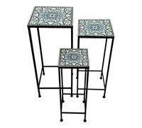 Axi Eline Etagère À Plantes Carrée En Mosaïque Multicolore - Lot De 3 Pièces | Table À Plantes Avec Incrustations De Carreaux De Mosaïque En Céramique | Pour Le Jardin / Le Balcon / La Terrasse