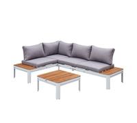 Axi Eos Salon De Jardin Avec Chaise Longue Intégrée | Ensemble De Salon Extérieur En Aluminium & Pspc En Blanc & Look Bois | Ensemble Table Et