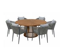 AXI Hani/Faye Ensemble de jardin, 6 pièces - 6 personnes, Anthracite | Table à manger en teck avec plateau ovale | Avec 6 chaises dotées d'un dossier confortable et d'accoudoirs | Pour l'extérieur