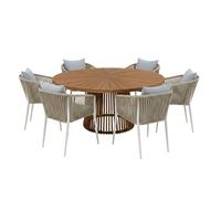 AXI Hani/Faye Ensemble de jardin, 6 pièces - 6 personnes, Beige | Table à manger en teck avec plateau ovale | Avec 6 chaises dotées d'un dossier confortable et d'accoudoirs | Pour l'extérieur