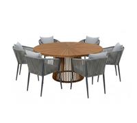 AXI Hani/Faye Salon de Jardin en Teck, Anthracite | Salle à Manger Extérieure, Set 7 Pièces avec Table Ovale & 6 Chaises avec Coussins