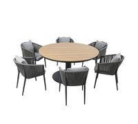 AXI Jay/Faye Ensemble de jardin - pour 6 personnes - Anthracite | Salle à manger en aluminium avec plateau en Polywood | Table avec 6 chaises, coussins d'assise inclus