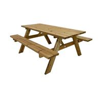AXI Julie Table de Jardin en Bois Marron pour 6 Personnes | Table de Pique-Nique avec Bancs Intégrés pour Adultes & Enfants, Bois FSC, 177 x 154 x 74 cm
