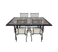 Axi Leonie Table Et Chaise Bistrot, 4 Chaises 1 Table, Ensemble Bistro Extérieur, Mosaique Bleu Mediterrannéen - Salon De Jardin Bistrot, Table Bistrot Pour Jardin/Balcon/Terrasse