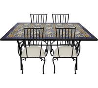 Axi Leonie Table Et Chaise Bistrot, 4 Chaises 1 Table, Ensemble Bistro Extérieur, Mosaique Bleu Mediterrannéen - Salon De Jardin Bistrot, Table Bistrot Pour Jardin/Balcon/Terrasse