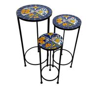 Axi Lola Etagère À Plantes Ronde En Mosaïque Bleu/Jaune - Lot De 3 Pièces | Table À Plantes Avec Incrustations De Carreaux De Mosaïque En Céramique | Pour Le Jardin / Le Balcon / La Terrasse