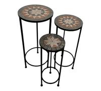Axi Lola Etagère À Plantes Ronde En Mosaïque Étoile Gris/Marron - Lot De 3 Pièces | Table À Plantes Avec Incrustations De Carreaux De Mosaïque En Céramique | Pour Le Jardin / Le Balcon / La Terrasse