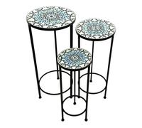 Axi Lola Etagère À Plantes Ronde En Mosaïque Multicolore - Lot De 3 Pièces | Table À Plantes Avec Incrustations De Carreaux De Mosaïque En Céramique | Pour Le Jardin / Le Balcon / La Terrasse