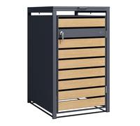 Axi Lucas Cache Poubelle Métallique Anthracite/Aspect Bois - Abri Poubelle Pour 1 Conteneur - Max. 240L - Abri Poubelle Extérieur Avec Excellente Ventilation