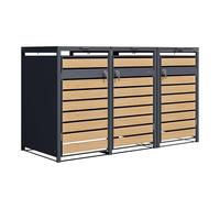 Axi Lucas Cache Poubelle Métallique Anthracite/Aspect Bois - Abri Poubelle Pour 3 Conteneurs - Max. 240L - Abri Poubelle Extérieur Avec Excellente Ventilation