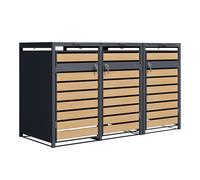 Axi Lucas Cache Poubelle Métallique Anthracite/Aspect Bois - Abri Poubelle Pour 3 Conteneurs - Max. 240L - Abri Poubelle Extérieur Avec Excellente Ventilation