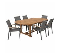 AXI Marzi/Alva Ensemble de jardin, 7 pièces - 6 personnes | Table en teck avec plateau ovale extensible | Avec 6 chaises à structure en aluminium et assise en toile | Pour l'extérieur