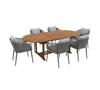 AXI Marzi/Faye Ensemble de jardin, 7 pièces - 6 personnes - Anthracite | Salle à manger en teck avec table ovale à rallonges | Avec 6 chaises, coussins inclus | Pour l'extérieur