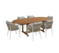 AXI Marzi/Faye Ensemble de jardin, 7 pièces - 6 personnes - Beige | Salle à manger en teck avec table ovale à rallonges | Avec 6 chaises , coussins inclus | Pour l'extérieur