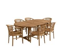 AXI Marzi/Talia Ensemble de jardin, 7 pièces - 6 personnes | Table à manger en teck avec plateau ovale extensible | Avec 6 chaises dotées d'un dossier confortable et d'accoudoirs | Pour l'extérieur