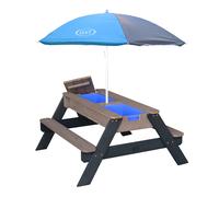 Axi Nick Table Sable Et Eau / Pique Nique Avec Parasol En Bois Gris | 95 X 97 X 48 Cm | Avec Couvercle, Boîtes De Rangement & Parasol | Extérieur Pour Le Jardin