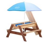 Axi Nick Table Sable Et Eau / Pique Nique Avec Parasol En Bois Marron | 95 X 97 X 48 Cm | Avec Couvercle, Boîtes De Rangement & Parasol | Extérieur Pour Le Jardin