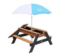 Axi Nick Table Sable Et Eau / Pique Nique Avec Parasol En Bois Marron Et Gris | 95 X 97 X 48 Cm | Avec Couvercle, Boîtes De Rangement & Parasol | Extérieur Pour Le Jardin