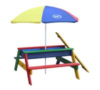 Axi Nick Table Sable Et Eau / Pique Nique Avec Parasol En Bois Multicouleur | 95 X 97 X 48 Cm | Avec Couvercle, Boîtes De Rangement & Parasol | Extérieur Pour Le Jardin