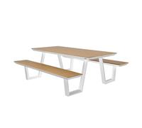 AXI Nori Table de Pique-Nique Aspect Bois & Blanc pour 6 Personnes | Table de Jardin avec Banc, Aluminium & Polywood, 200 x 91 cm, Charge Max 330 Kg