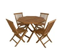 AXI Sana/Mina Ensemble de Jardin 5 Pièces en Teck pour 4 Personnes | Salle à Manger en Teck Rond/Octogonal/Pliable - Chaises Pliantes | Ensemble de Mobilier de Jardin - pour Balcon/Terrasse