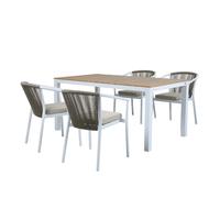 AXI Salon de jardin Suvi – Table et 4 chaises en Polywood aspect teck, blanches – Marron/Blanc