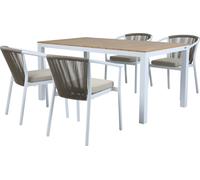AXI Salon de jardin Suvi – Table et 4 chaises en Polywood aspect teck, blanches – Marron/Blanc