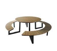 AXI Taco Table de Jardin Ronde en Teck & Anthracite pour 6 Personnes | Table de Pique-Nique en Aluminium & Polywood, 200 x 190 cm, Charge Max 330 Kg