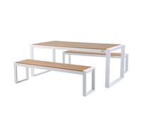 AXI Salon de jardin Tony - table + 2 bancs Aluminium/Polywood Blanc/Marron 6 personnes