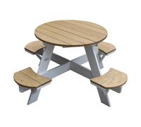 Axi Ufo Table De Pique Nique Ronde Pour Enfants En Bois | Table Ronde Enfant Pour Le Jardin En Marron Et Blanc Avec 4 Sièges