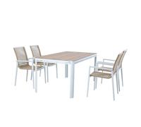 AXI Salon de jardin Zora - Table + 4 chaises, aluminium aspect bois - Blanc/Marron