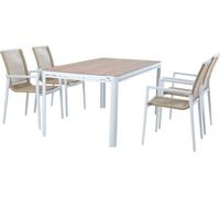 Axi Zora Salon De Jardin Avec Table Et 4 Chaises En Blanc / Marron | Aspect Bois En Aluminium / Pspc
