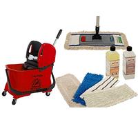 Axis Line Kit Balai Serpillière 10 Pcs, Chariot 24L, Presse et 4 Franges | Chariot de nettoyage professionnel avec support magnétique et produits pour carrelage, parquet, stratifié ou sols durs