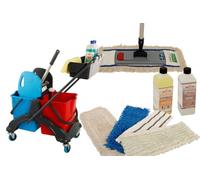 Axis Line Kit Nettoyage Complet 40 cm - Chariot 2x17 L et 5 Franges | Support magnétique innovant, presse professionnelle, 2 nettoyants inclus pour carrelage, stratifié et parquet.