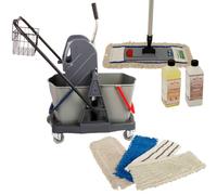 Axis Line Set de Nettoyage 10 Pièces - Balai 40 cm avec Chariot Double | Kit professionnel avec presse, 5 franges et 2 nettoyants pour sol. Idéal pour carrelage, parquet, stratifié et vinyle.