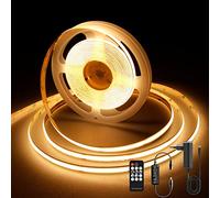 AXMOTUT Ruban LED COB 5m 24V, Ruban LED Blanc Chaud 2700K, 320LEDs/m, Largeur 8mm, CRI90+, avec Alimentation, Télécommande RF, Bande LED pour Cuisine, Salon, Fête, Bar