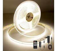 AXMOTUT Ruban LED COB 5m 24V, Ruban LED Blanc Naturel 4000K, 320LEDs/m, Largeur 8mm, CRI90+, avec Alimentation, Télécommande RF, Bande LED pour Cuisine, Salon, Fête, Bar