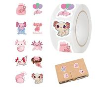 Axolotl Lot de 500 autocollants en PVC imperméables de 6 cm - Jolis autocollants Axolotl - Étiquettes de décoration de journal - Autocollants amusants sur le thème des animaux pour étudiants, enfants